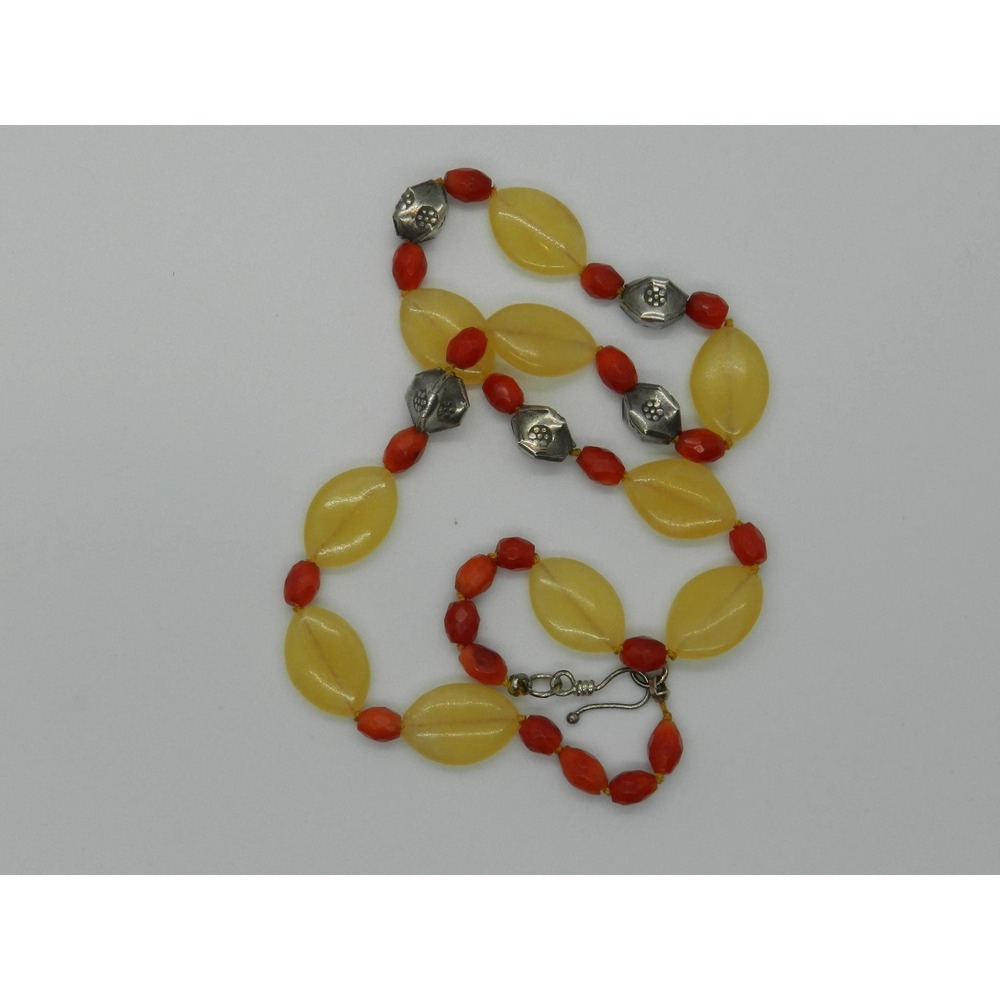 16 Inch Calcite and Coral Beaded Necklace ,Sterling Silver Accents